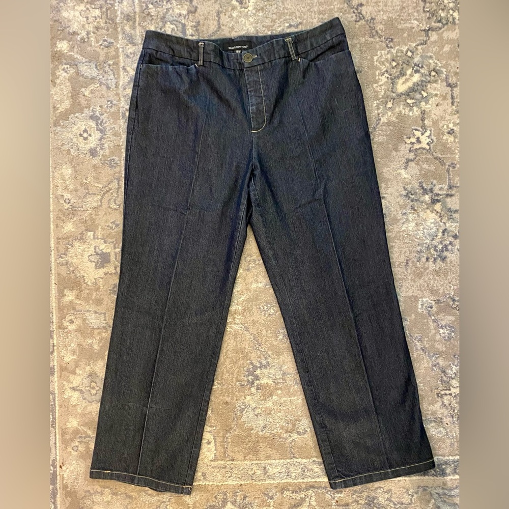 Women's Dark Wash Stretch Straight Leg Blue Jeans Plus Size: 16W BRIGGS NEW YORK